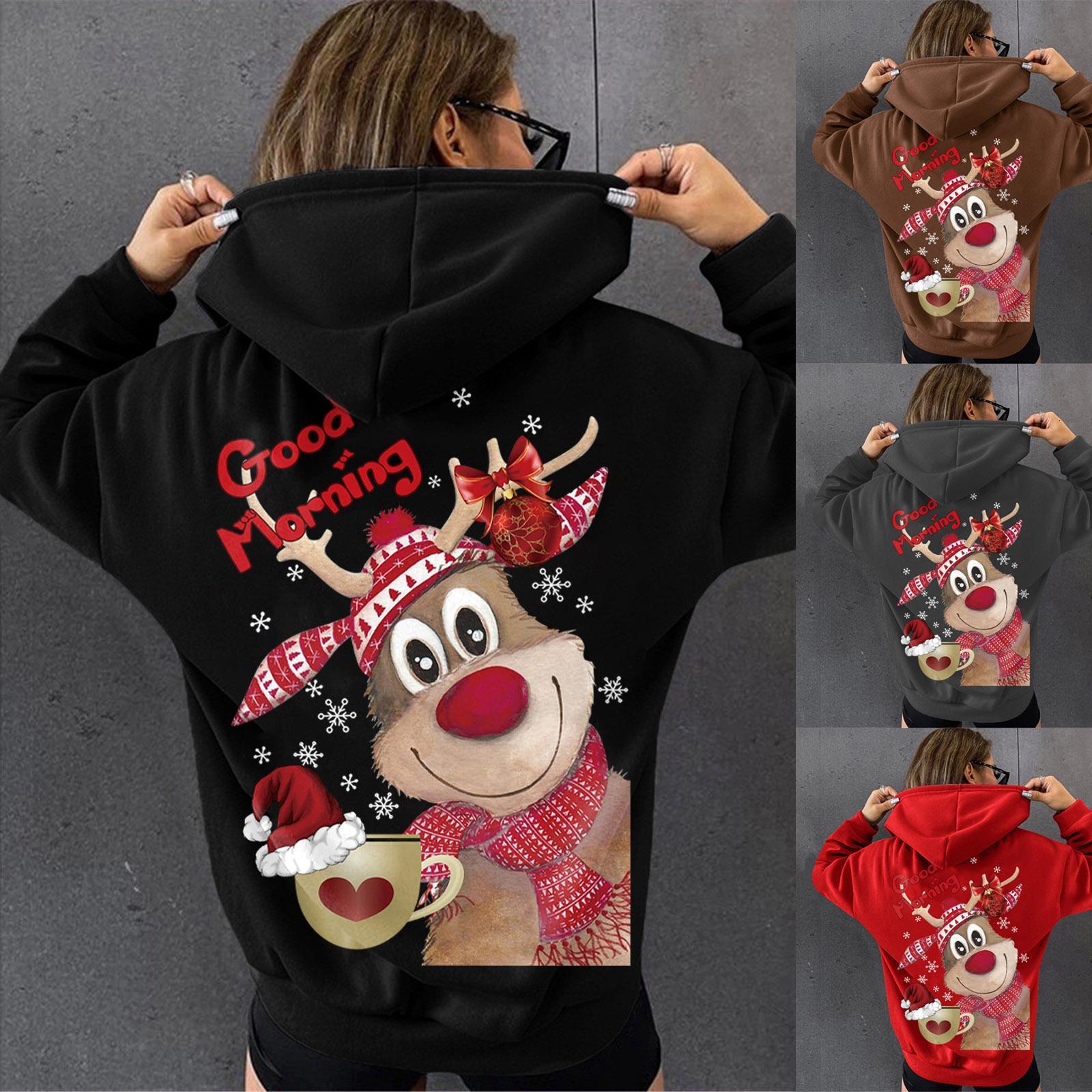Hooded reindeer women's Christmas moose hoodie, hoodie with fleece dongdumaoyi