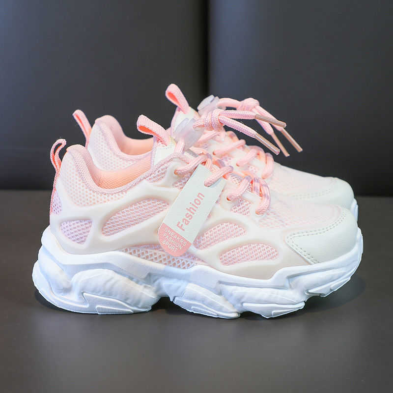 Athletic Outdoor Girls 2024 Spring and Autumn new style childrens mesh breathable dad boys casual sports running shoes H260130