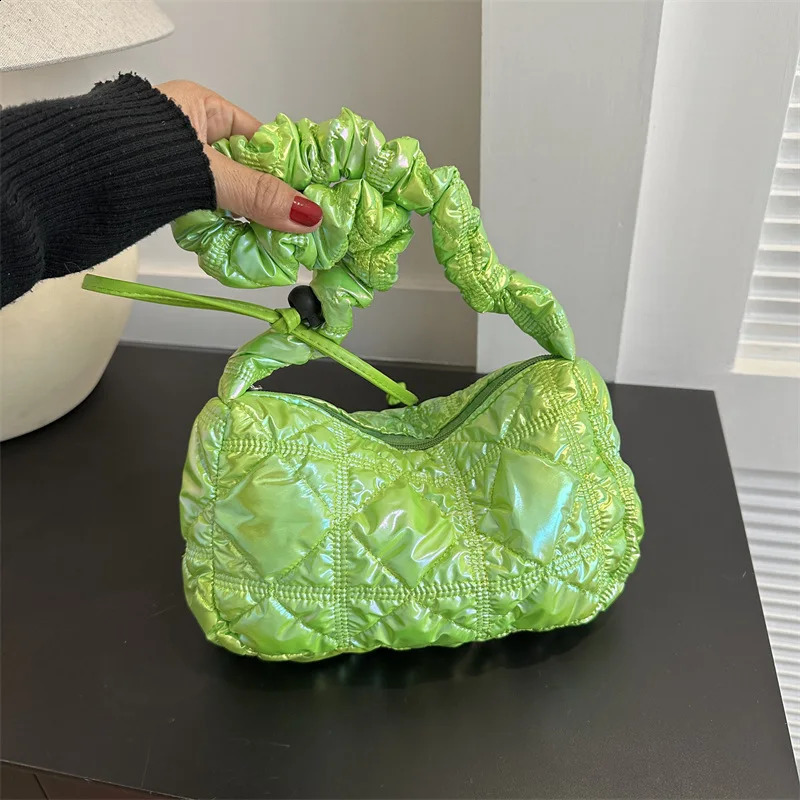 Korean Sweet Pleated Glossy Shoulder Bags Women Y2k Trendy Fashion Handbags Ladies Casual Crossbody Underarm Bag 240824