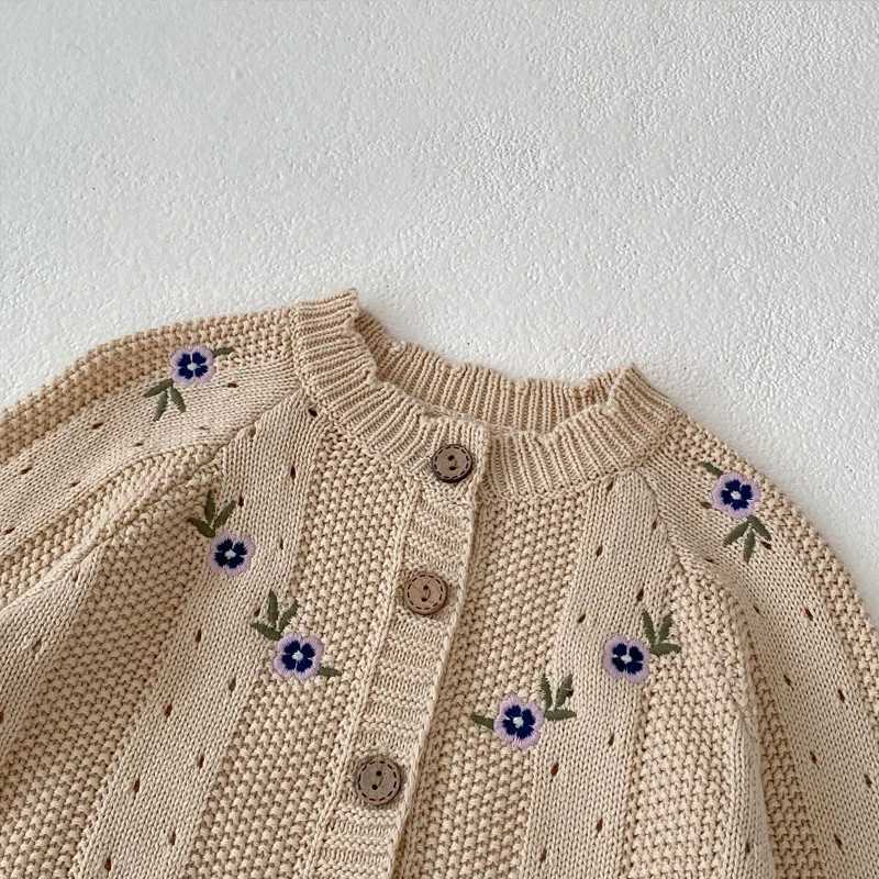 New autumn baby clothing 0-3 year old girls embroidered hollow knit sweater jacketW240824