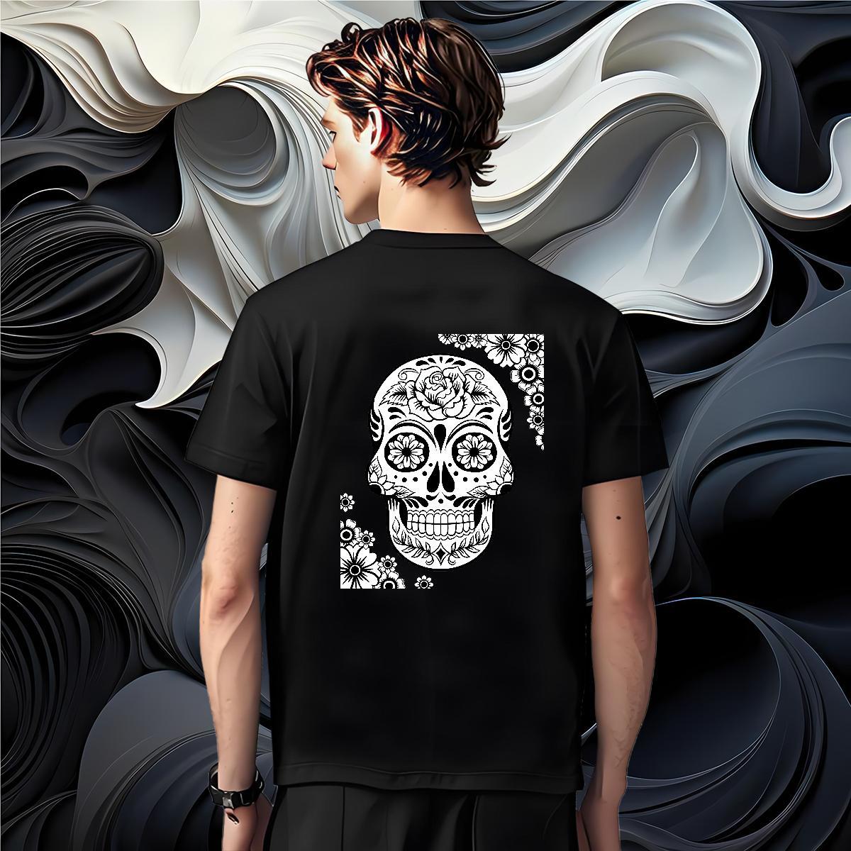 Comfortable Mens T Shirts 230g Cotton skull Street DIY Printed Short Sleeve Soft Tshirts Fashion Clothings