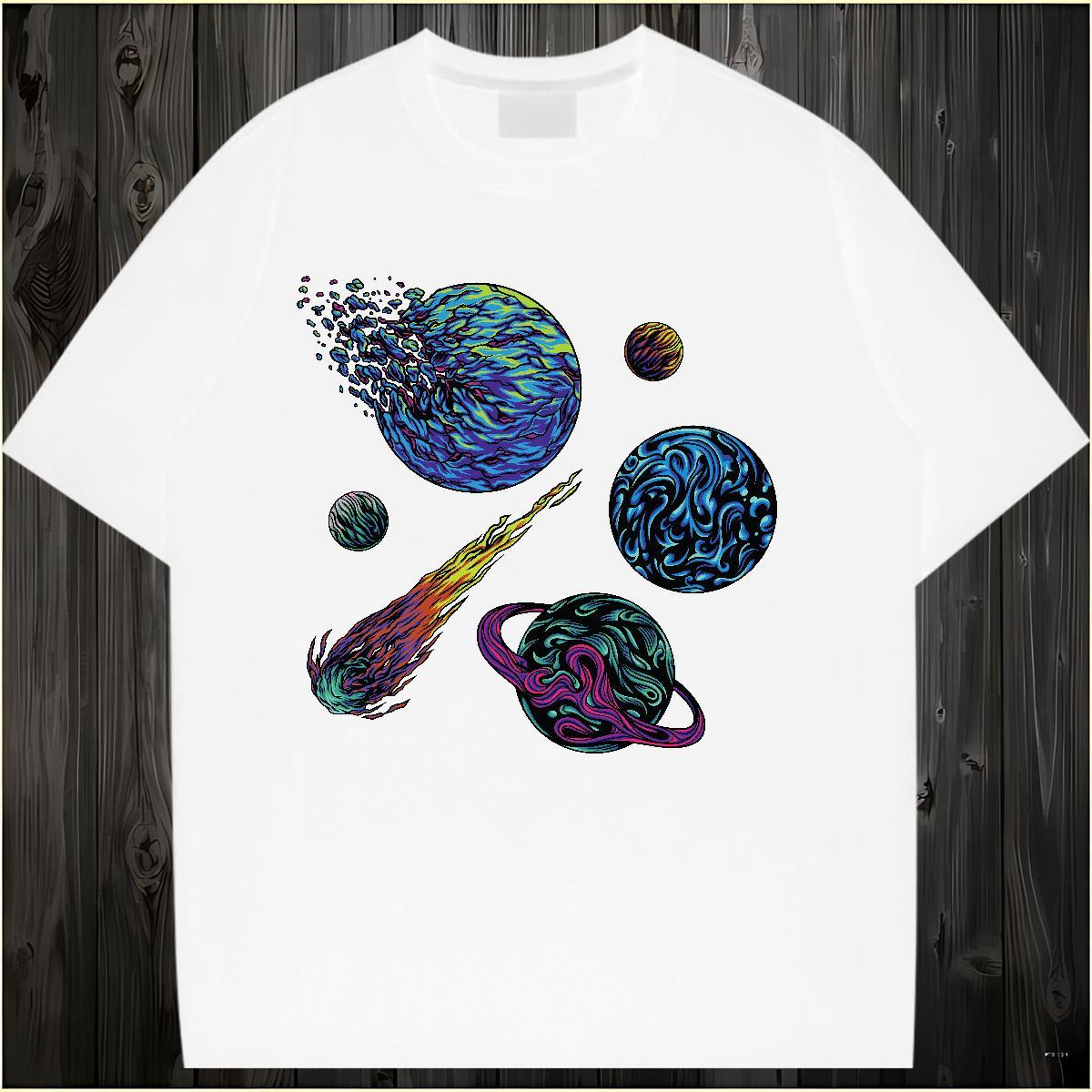 Loose Women Tees 230g Cotton planet Summer Casual T Shirt For Woman O-Neck Short Sleeve Oversized Tees Shirts