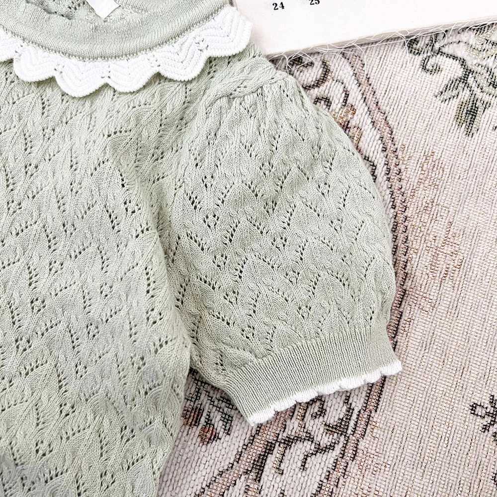 DEER JONMI 2024 Summer Baby Girl Thin Knitted Sweater Solid Color Short Sleeve Korean Style Toddler Pulley TopW240824