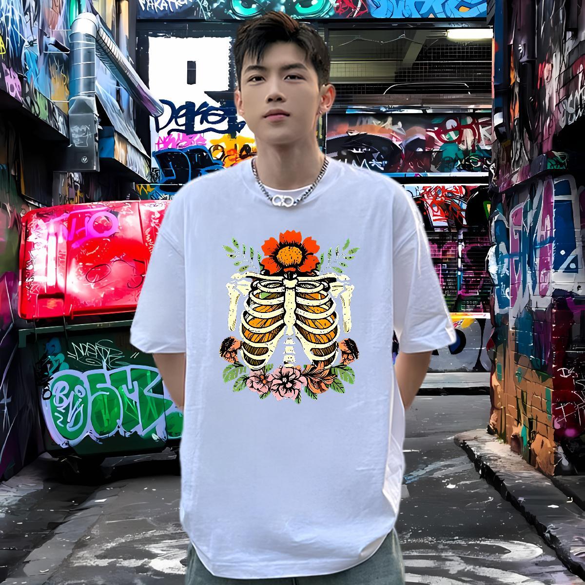 Designer T-Shirts for Men 100% Cotton 230g skull Beach Anime Pure Cotton Tshirts New Clothes