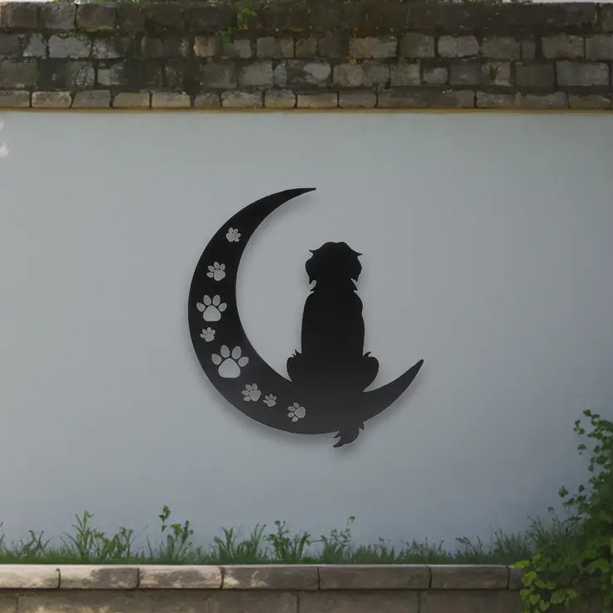 Moon and Dog Wall Art Decoration Metal Wall Silhouette Sign Black Wall Art Sculpture