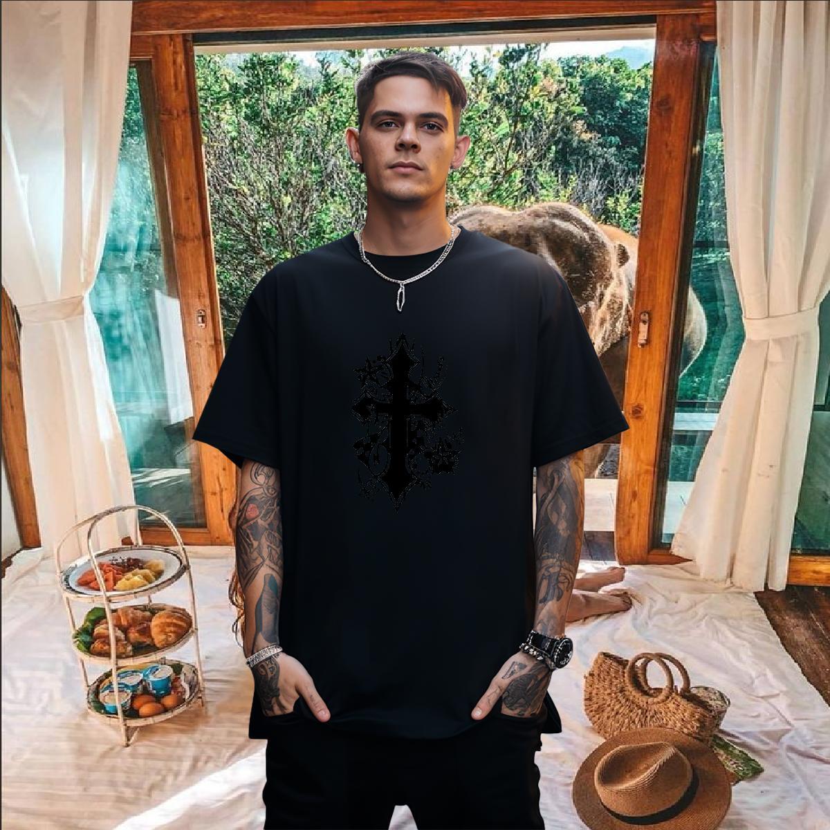 Loose Fit T-Shirts for Men 230g 100% Cotton Religion Spring Summer Floral Print Breathable Men Tops Tees Designer Fashion Clothings