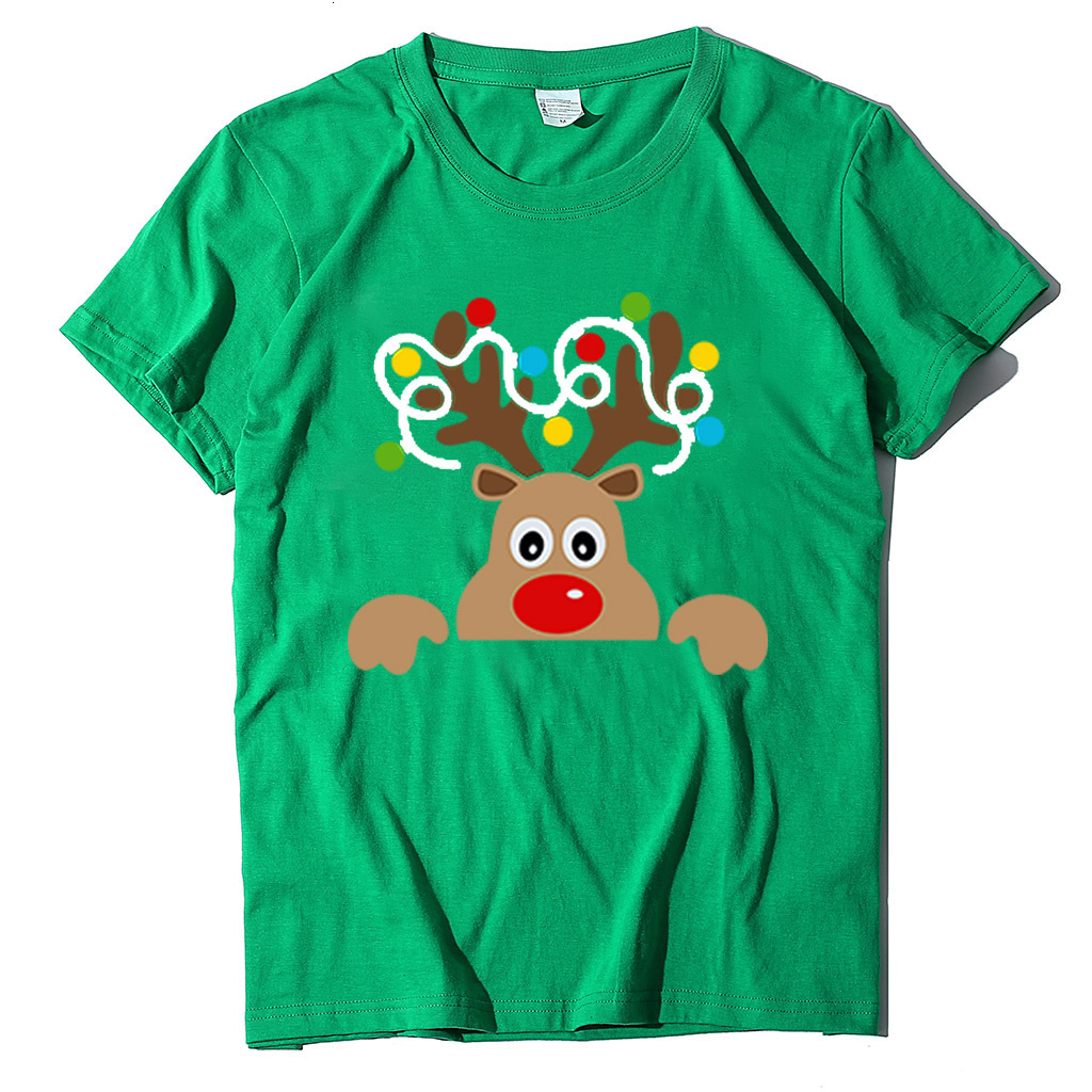 Instagram Trendy Women's Christmas Deer Printed T-shirt Loose Headset Short sleeved dongdumaoyi