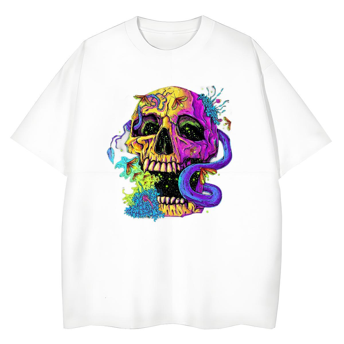 Soft T Shirts Men 230g 100% Cotton skull Anime Printing Street Cartoon Printing L-4XL O Neck Short Sleeves Tshirts 2024 Designer Tees Shirts