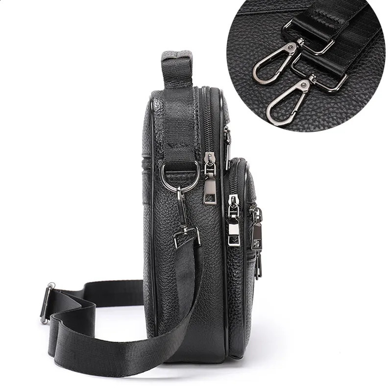 Mens genuine leather shoulder bag black denim handbag mens business office messenger cross body 240826