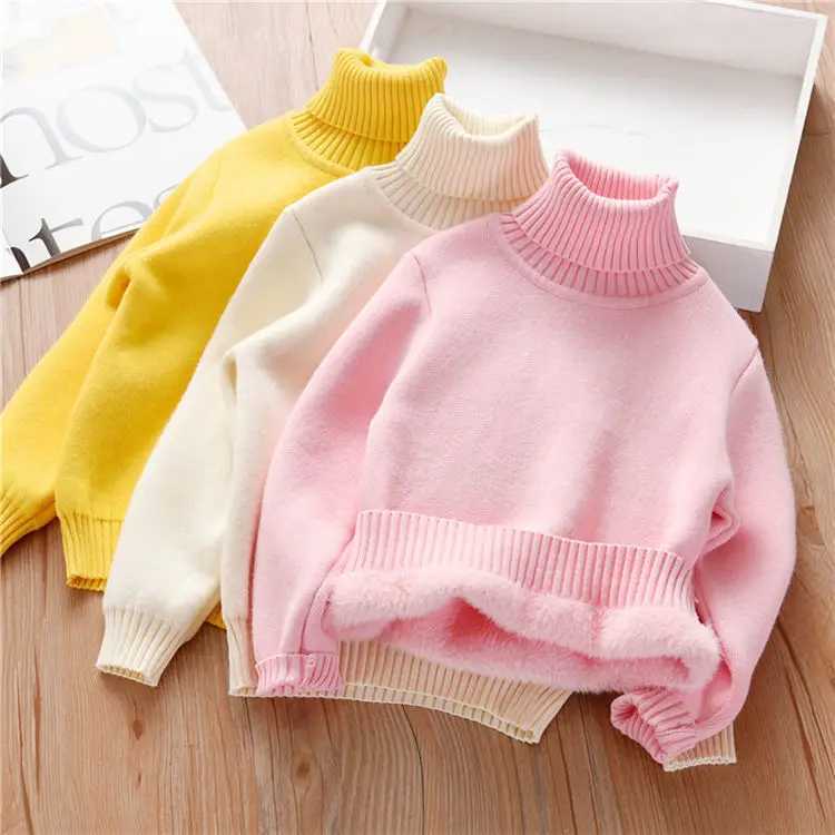 Sweater New Baby Girls Autumn and Winter High Collar Zipper Childrens Single Layer Lining Ultra Thick UnderwearW240824