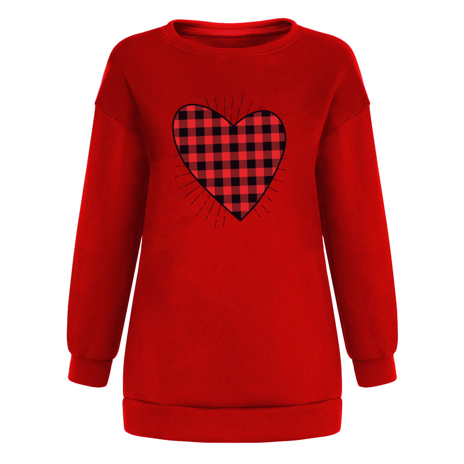 Christmas trend shoulder down with red and black checkered heart-shaped line printed casual style jacket hoodie dongdumaoyi