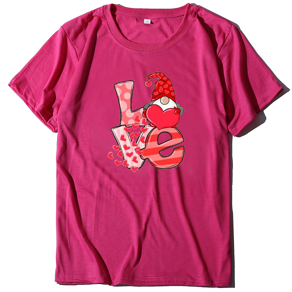 Women's T-shirt with LOVE letter and heart print round neck, multi-color series short sleeved shirt dongdumaoyi
