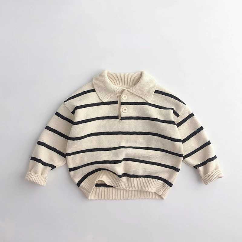 Childrens striped sweater spring and autumn turtle neck pullover sweater boys and girls sunny cotton sweater winter baby clothingW240824