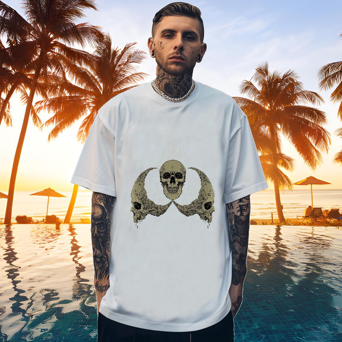 Cool T shirt 230g Cotton skull Daily Outfit DIY Printed Breathable Short Sleeve Men Tees Factory Direct Tops Tees