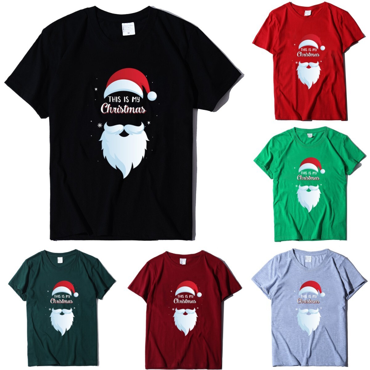 Autumn Street Trendy Round Neck Women's Short sleeved Santa Claus Print dongdumaoyi