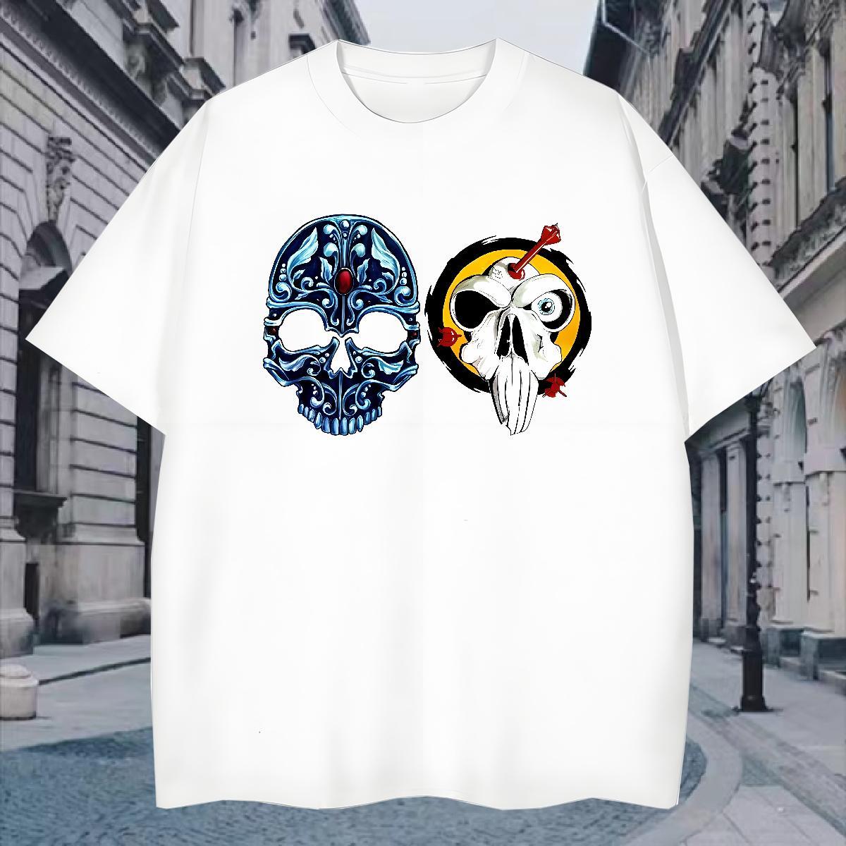 Designer T Shirts Men 230g 100% Cotton skull Summer Casual Plus Size Custom O Neck Short Sleeves Men Tops Tees Fashion New Clothings