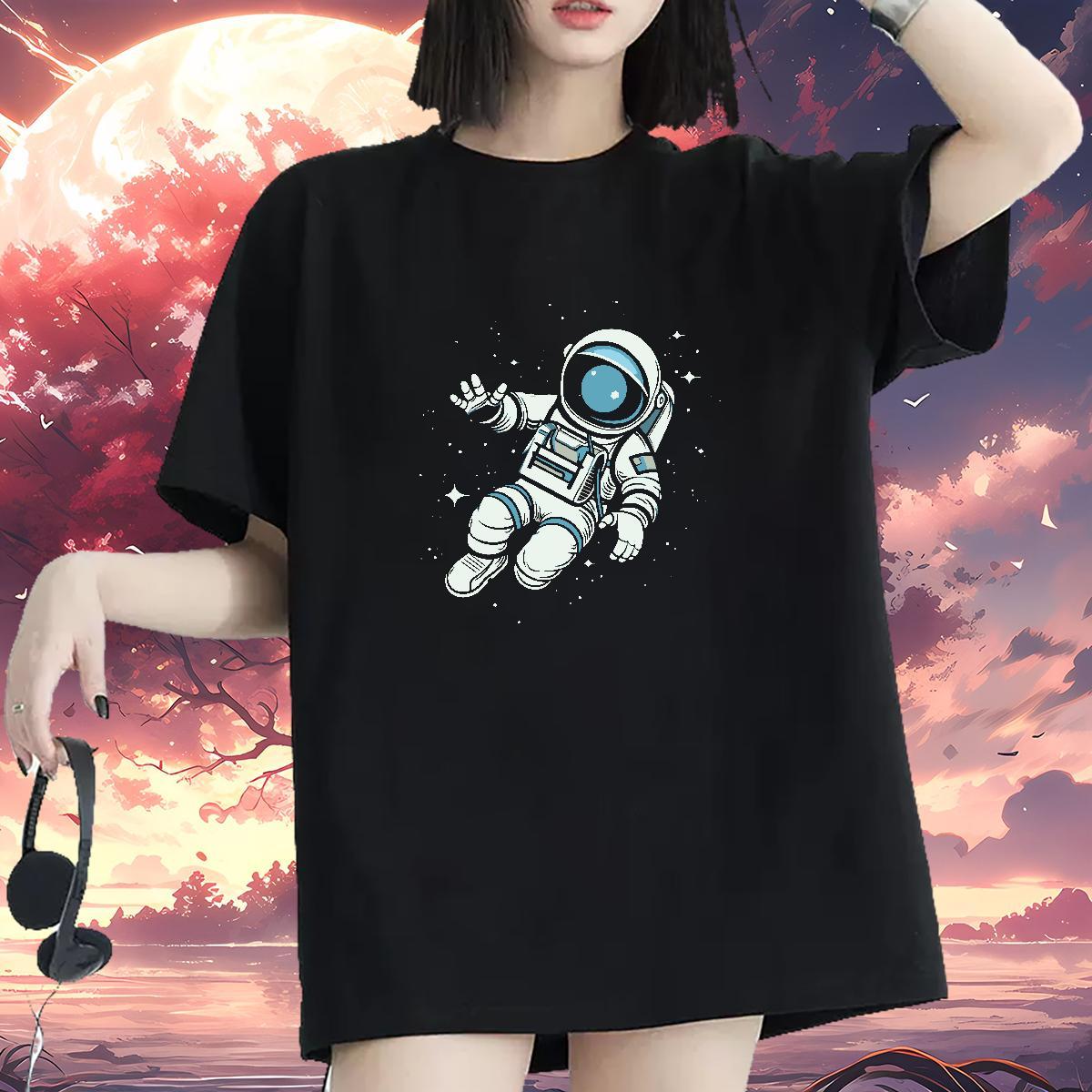 Soft Women Tees 230g 100% Cotton universe Street Woman T Shirts Breathable Crew Neck Anime Top Shirts