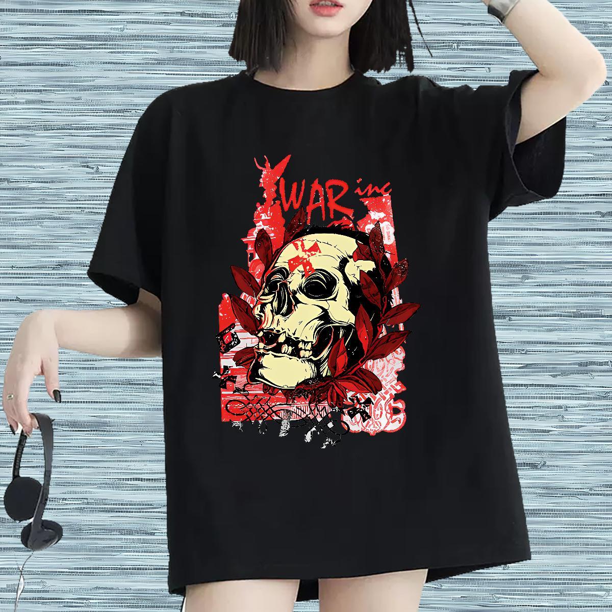 High quality Lady T shirt 230g 100% Cotton skull High Street Hip Hop T-Shirts O Neck Short Sleeves Customized Print Tops Tees