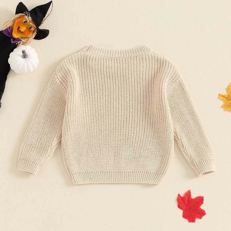 May 21 2024 Lioraitiin Preschool Boys and Girls Halloween Sweater Witch Pumpkin Belief Ghost Long Sleeve Round Neck Knitted PullflowerW240824