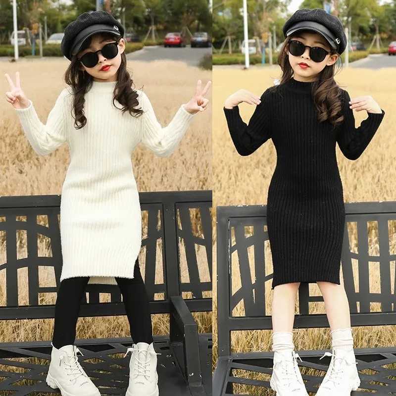 Autumn and Winter Youth Girls Sweater New Fashion Long Wool Womens Knitted Sweater 3-12 Year Childrens ClothingW240824