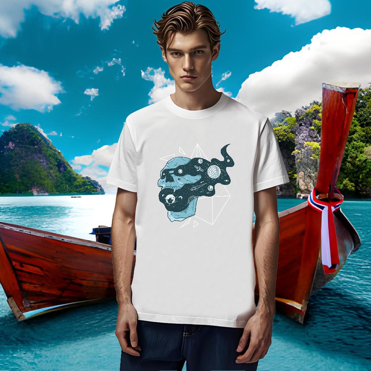 Comfortable T-Shirts for Men 100% Cotton 230g skull Beach Asian Size Pure Cotton Men Tshirts 2024 Summer Polos