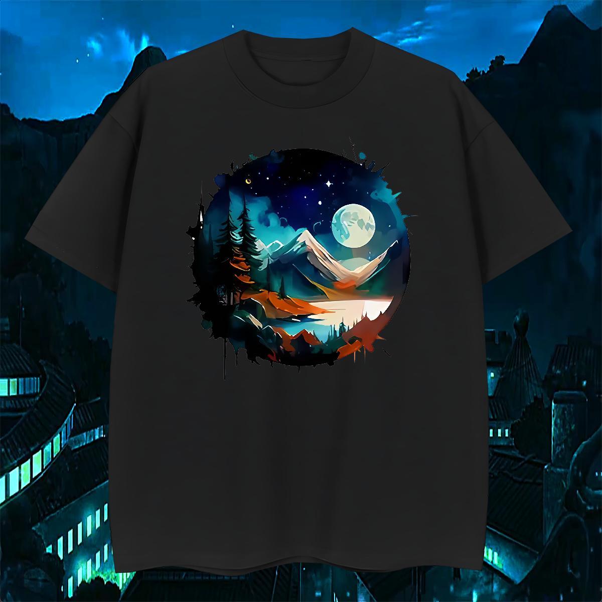 Soft Men T Shirts 230g Cotton mountains Casual Daily Wear Skull Crew Neck Men Tops Tees 2024 New Polos