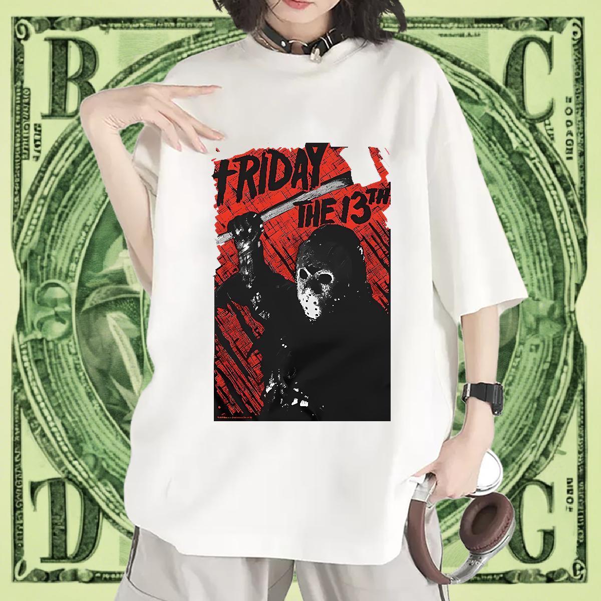 Female Couples T Shirts 230g Cotton scary Sports Street Wear Woman T Shirts Crew Neck Breathable Customized Print Clothes Shirt