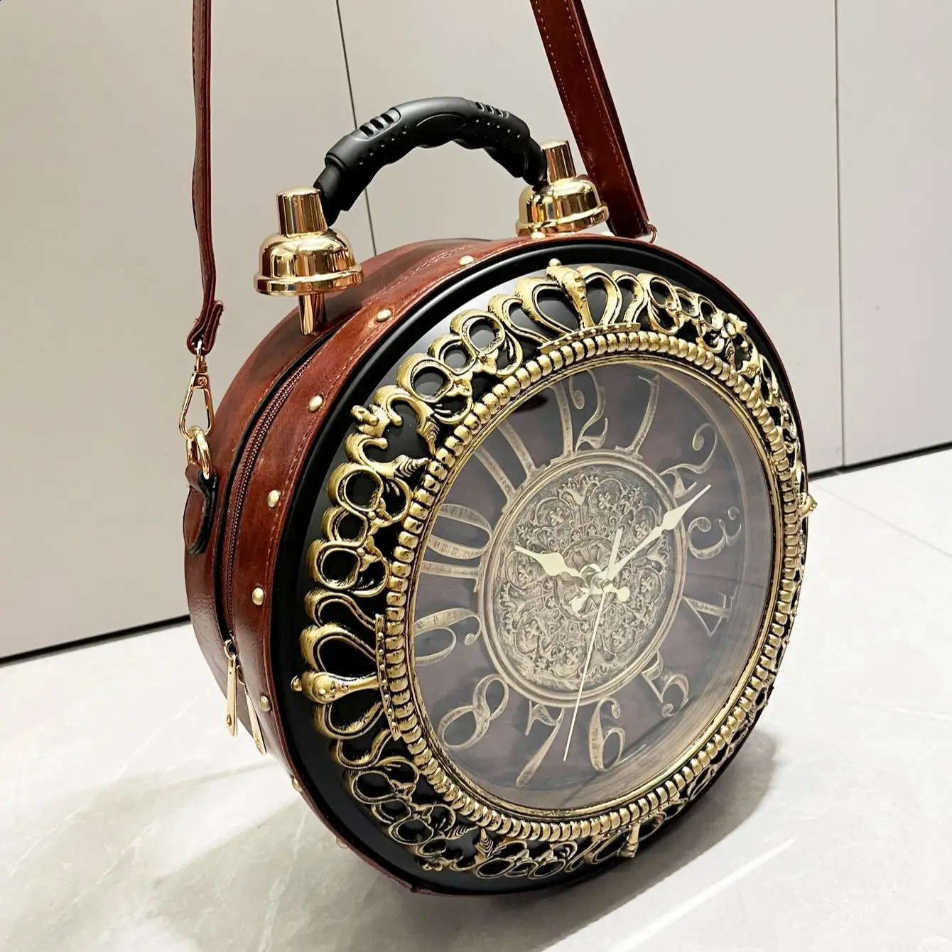 er Purses and Handbags Shoulder Bags funny clock-shaped bag funny Womens round bag pu leather Womans bag 240826
