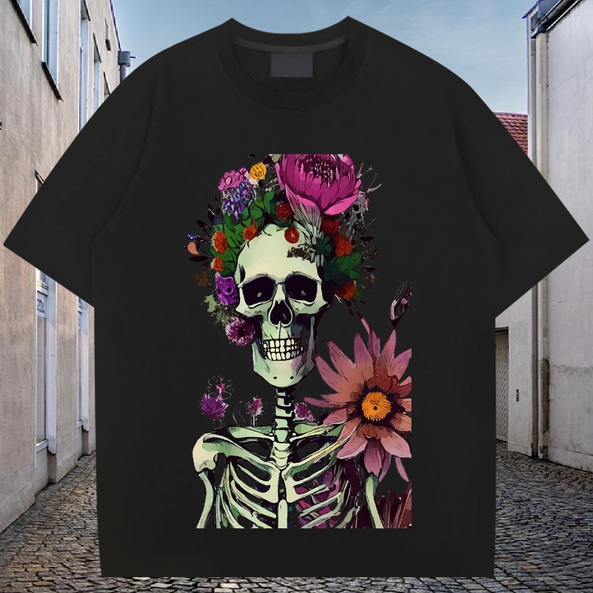 Loose T shirt 230g Cotton skull Anime Printing Street Customized Print Crew Neck Breathable Men Clothes T-Shirt 2024 New Tops