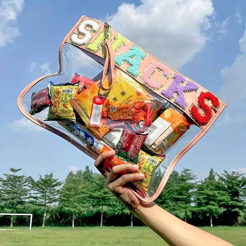 Snack storage bag Transparent pvc zipper bag embroidered alphabet hand makeup bag Portable PU waterproof toiletry bag