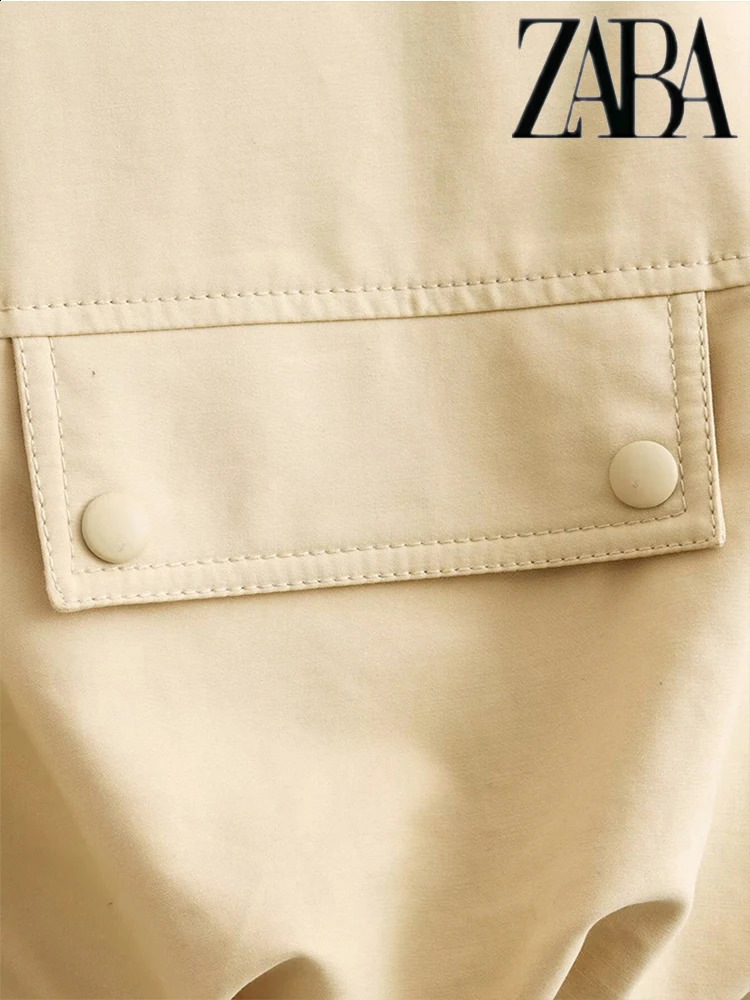 TRAF Womens Elegant sleeveless round neck zip waistcoat Pocket decorative loose khaki jacket Comfortable leisure womens vests 240826