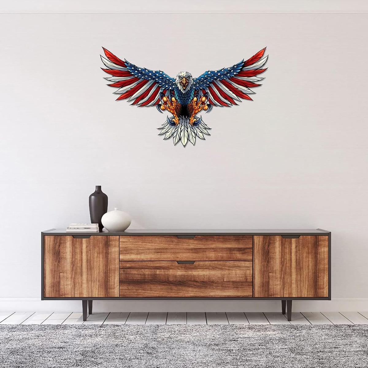 Metal American Bald Eagle Wall Art Bald Eagle Hanging Patriotic Sculpture Independence Day Wall Decoration