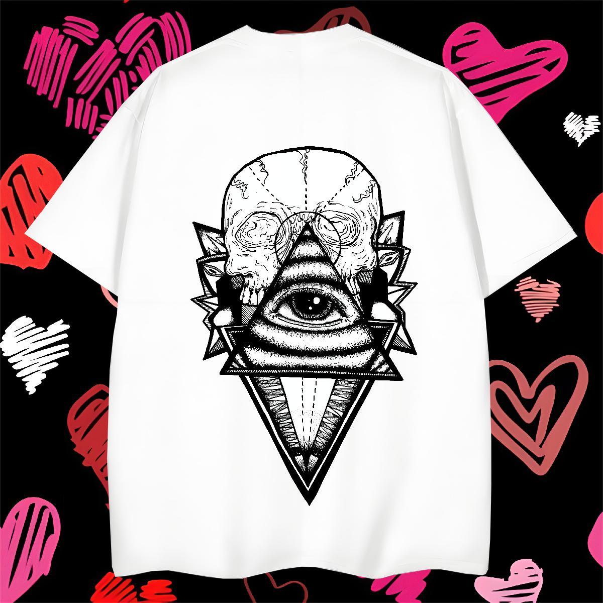 Comfortable T-Shirts for Men 230g Cotton eye of the devil Street Casual DIY Printed Breathable Short Sleeve Couples T Shirts Casual New Tshirts