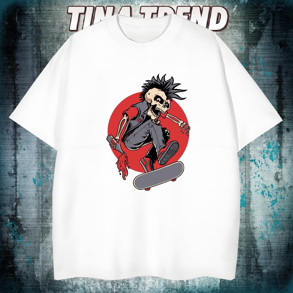 High Quality T Shirt For Man 230g Cotton skull Street Casual Customized Print Breathable Soft Men Tshirts DIY Customized Clothes