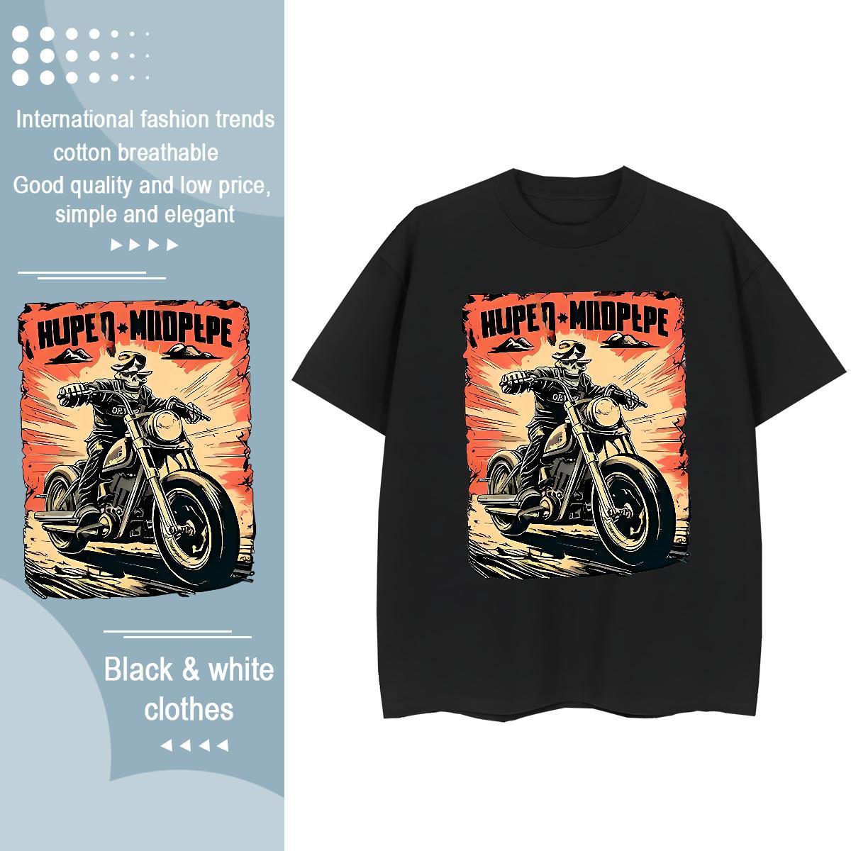 Loose Fit T Shirts Men 230g 100% Cotton Motorcycle Street wear Hip Hop Asian Size Breathable Short Sleeve Mens Tshirts Brand Wear