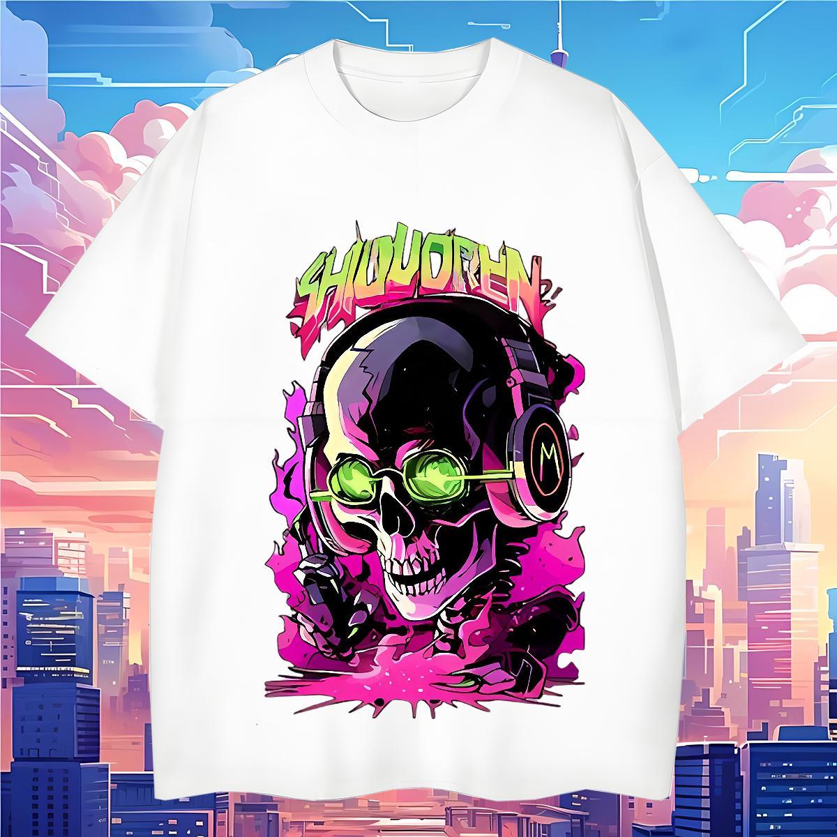 High Quality Mens T Shirts 230g Pure Cotton skull Outdoor DIY Anime Breathable Crew Neck Tshirts Wholesale Wear