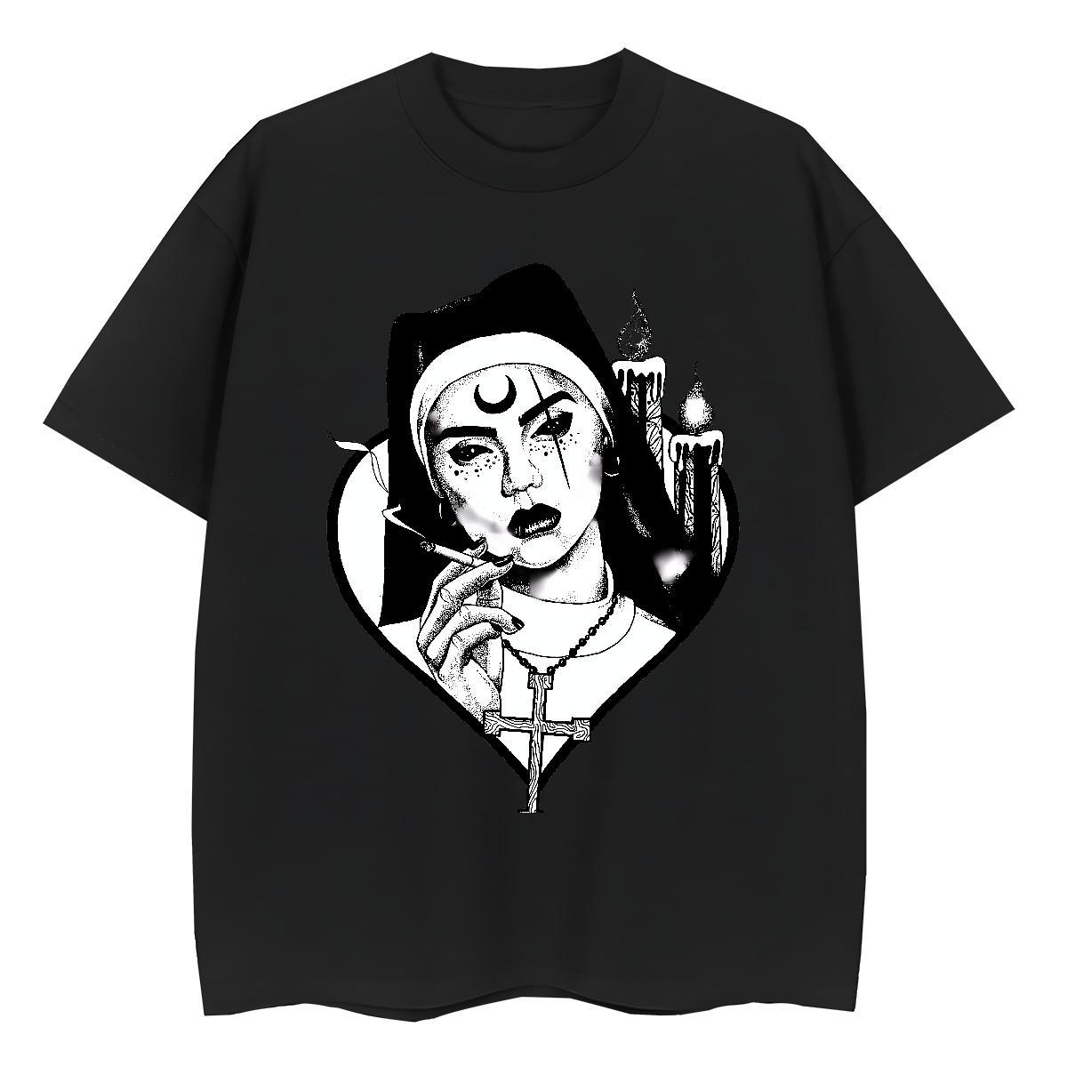 Loose Couples T Shirts 230g Pure Cotton nun Daily Wear T Shirts Women Breathable Short Sleeve Cartoon Anime Tops