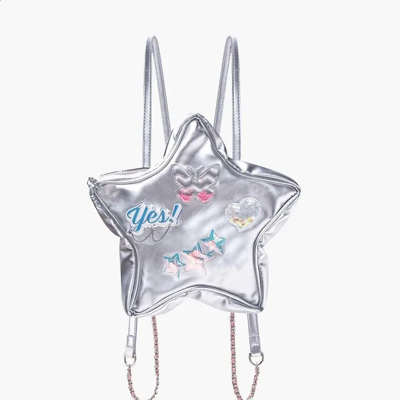 Fashion Trendy Star Bags for Women Personality All Match Silver Color Backpack Butterfly Chain Crossbody Bag Bolsa 240824