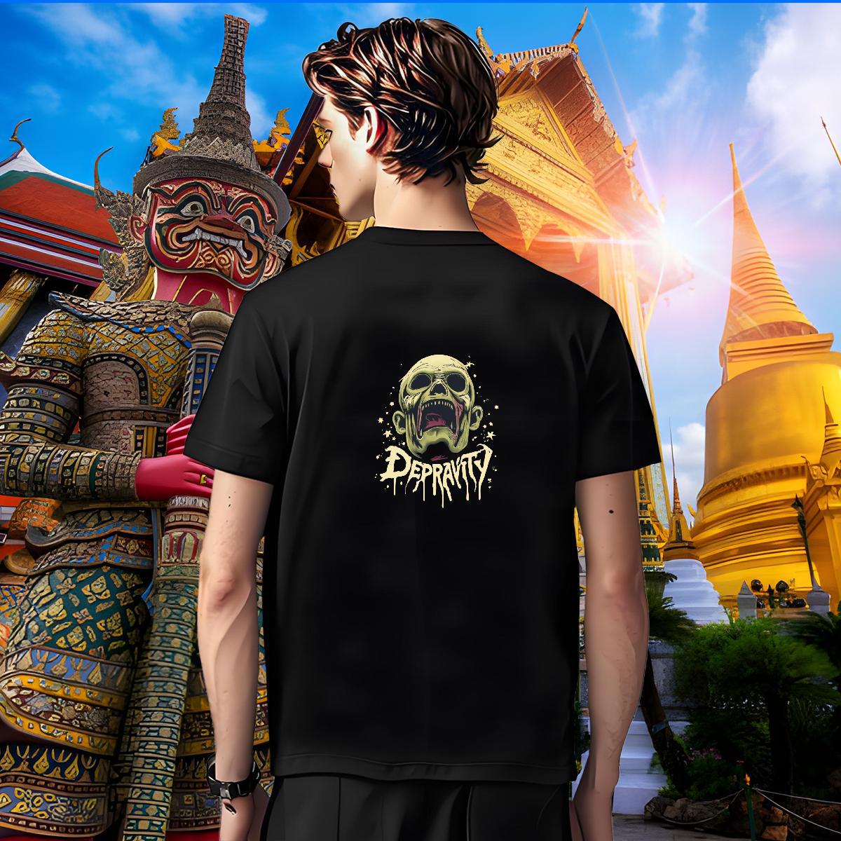Loose Men T Shirts 230g 100% Cotton skull Beach Cartoon Print Short Sleeve O-Neck Men Tops Tees Brand Top Tees