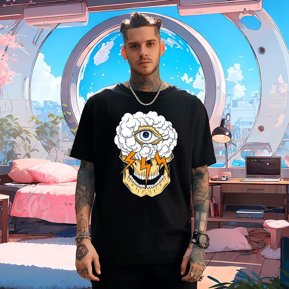 Loose Man T Shirts 230g Pure Cotton skull Casual Daily Wear Custom Print Oversized Breathable Men Tees Stylist Tees Shirts