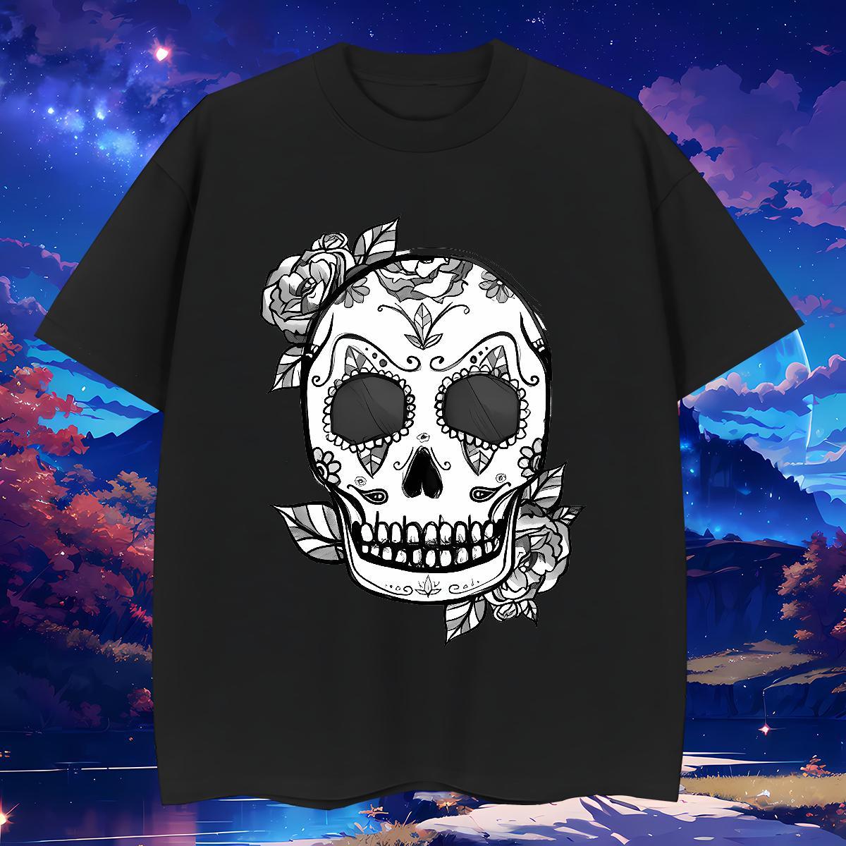 Brand T Shirt For Man 230g Pure Cotton skull Casual Beach DIY Anime Breathable Short Sleeve Tshirt for Man Woman Fashion New Top Tees