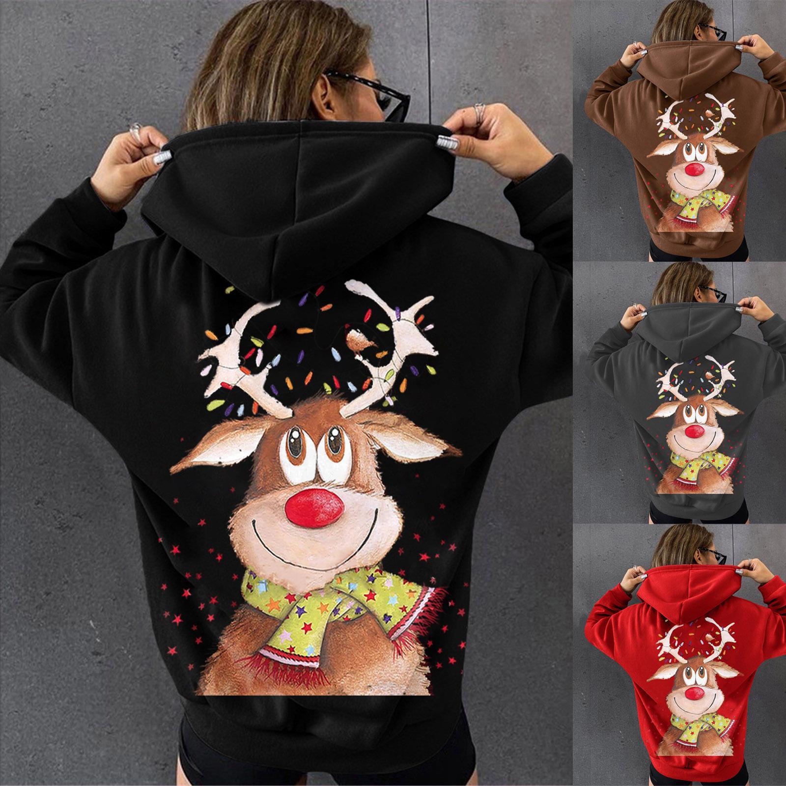 Hooded reindeer women's Christmas moose hoodie, hoodie with fleece dongdumaoyi