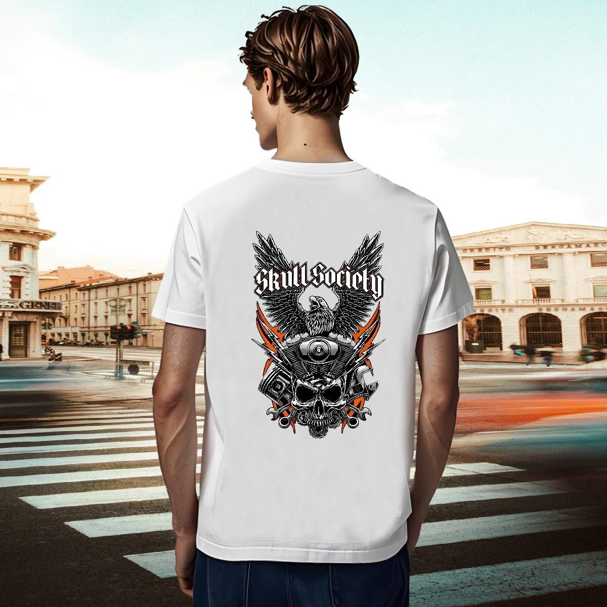 Classic Mens T Shirts 230g Pure Cotton skull Street wear Hip Hop Floral Print Breathable Short Sleeve Tshirts 2024 Summer Tops Shirt