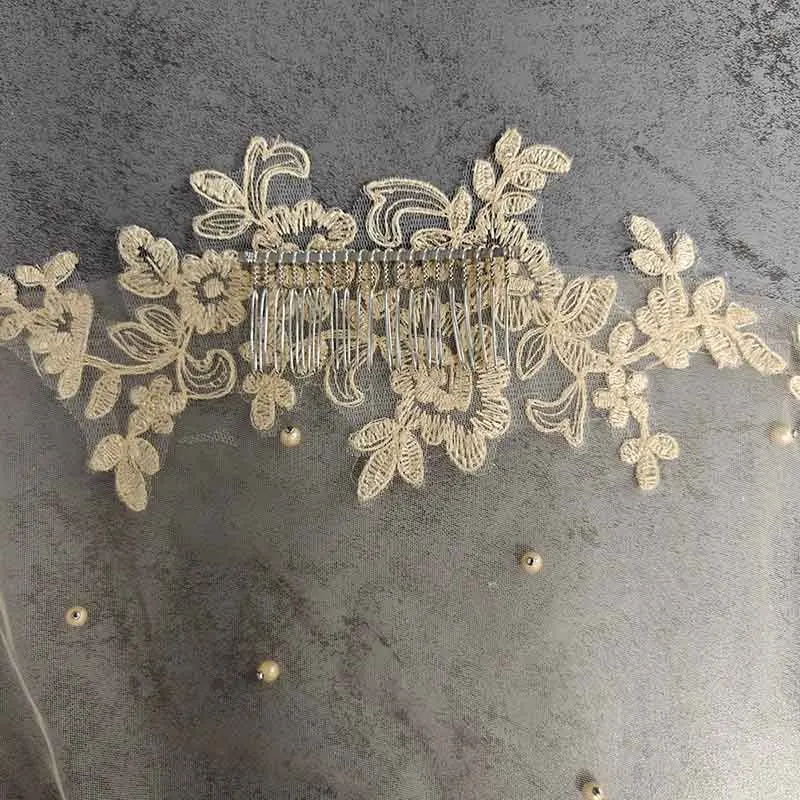 Mantilla Pearls Wedding Veil with Hidden Comb 3m Lace Appliques Bridal Veil Mantilla Veil Wedding Accessories Custom Made