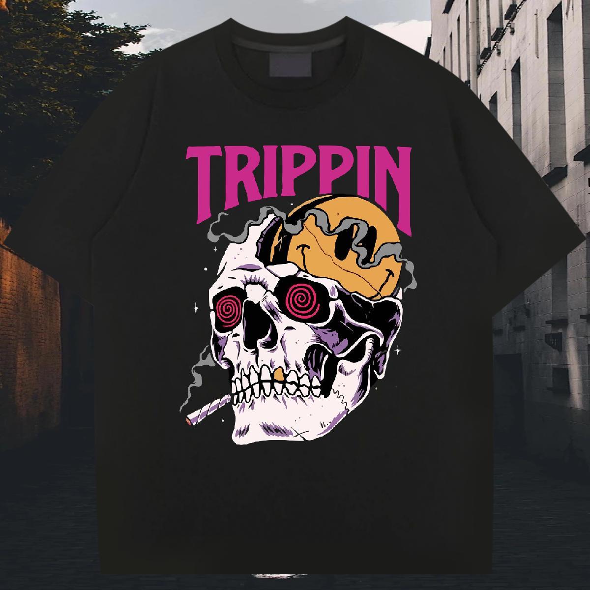 Loose Fit T shirt 100% Cotton 230g skull Anime Printing Street DIY Logo Oversized Short Sleeve O-Neck Men Clothes T-Shirt New Tshirts
