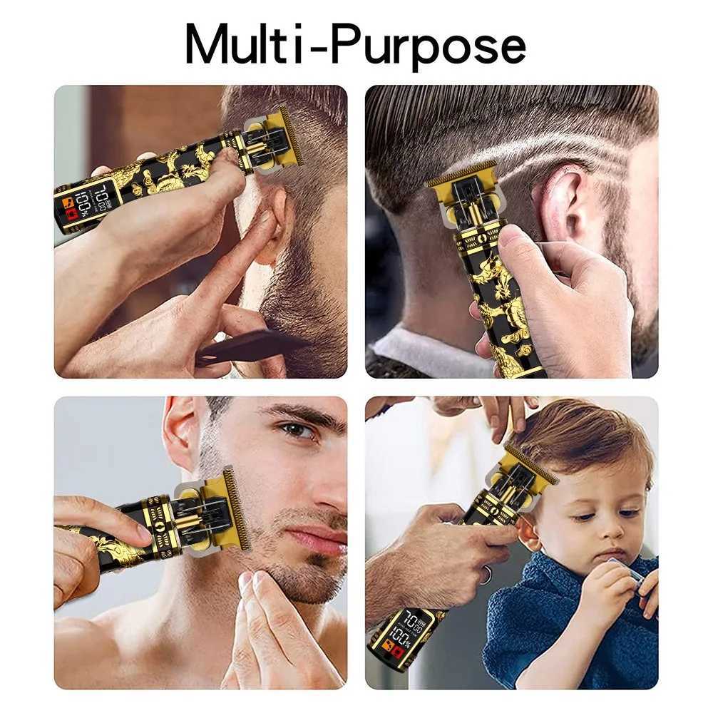 Electric Hair Clipper Professional Mens Hair Clipper LCD Display T-Blade Trimmer Zero Gap Cordless Rechargeable Mens Trimmer G W241227