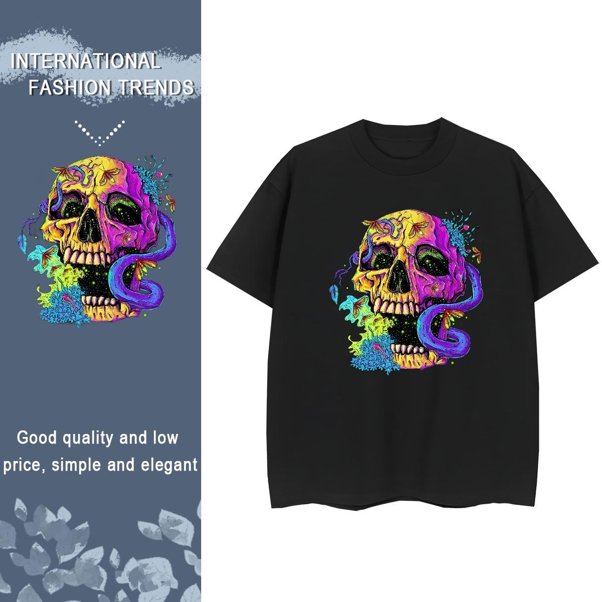 Soft T Shirts Men 230g 100% Cotton skull Anime Printing Street Cartoon Printing L-4XL O Neck Short Sleeves Tshirts 2024 Designer Tees Shirts