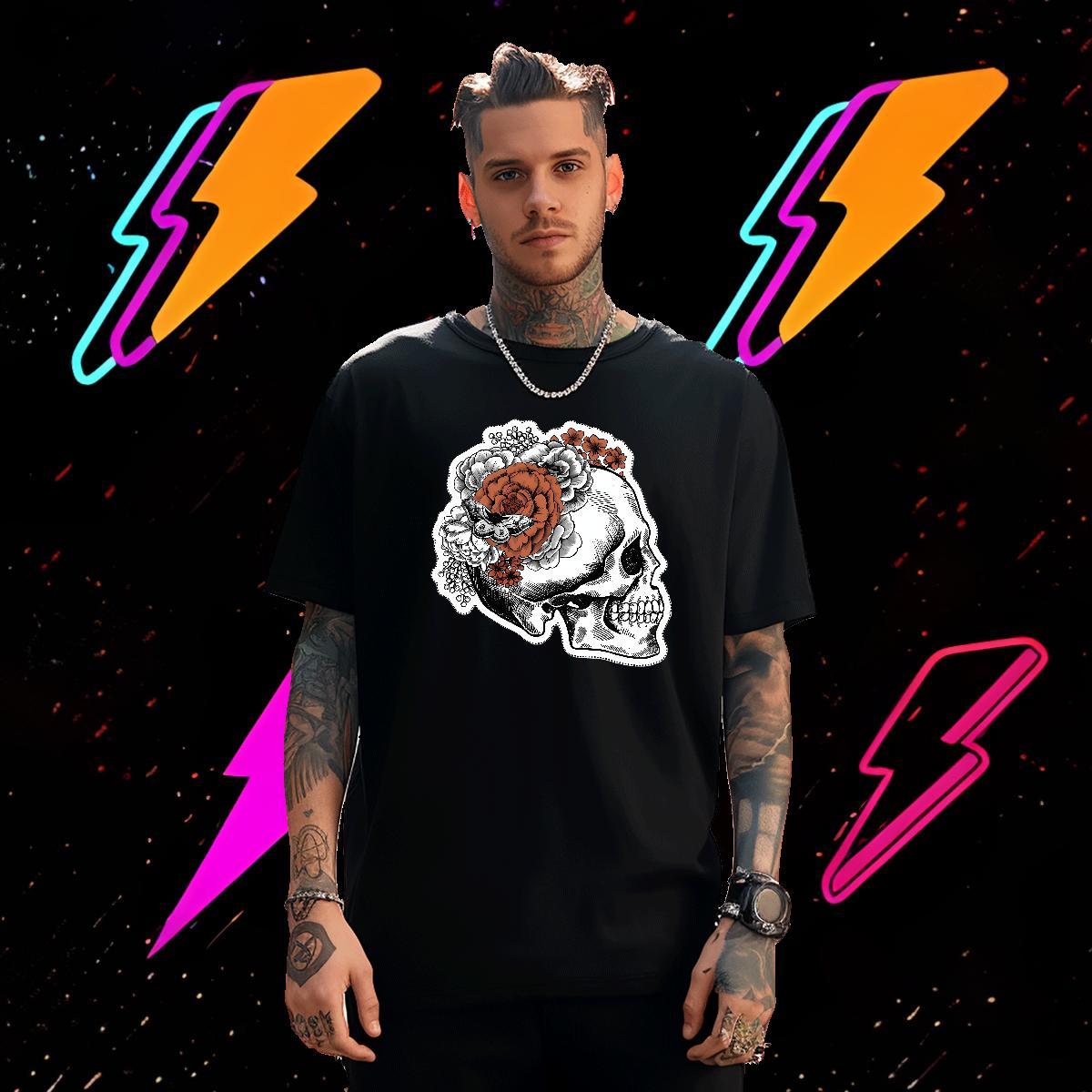 Loose Fit T Shirts Men 230g 100% Cotton flower Spring Summer Cartoon Print O Neck Short Sleeves Men Tshirts Fashion Designer Tee Shirt