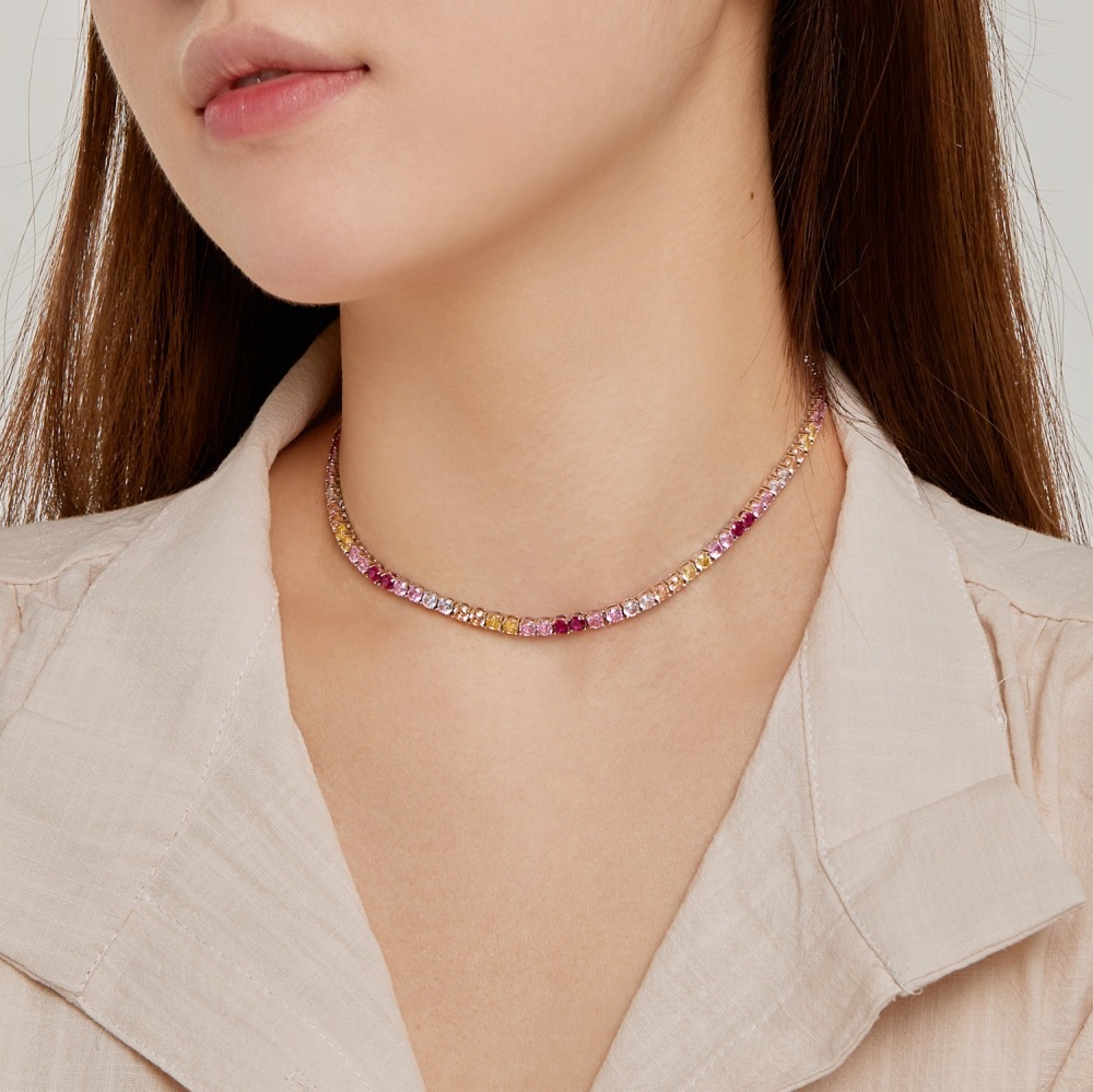 New S pure sier women's necklace full of zircon inlaid with dopamine color, fashionable wedding accessory for women