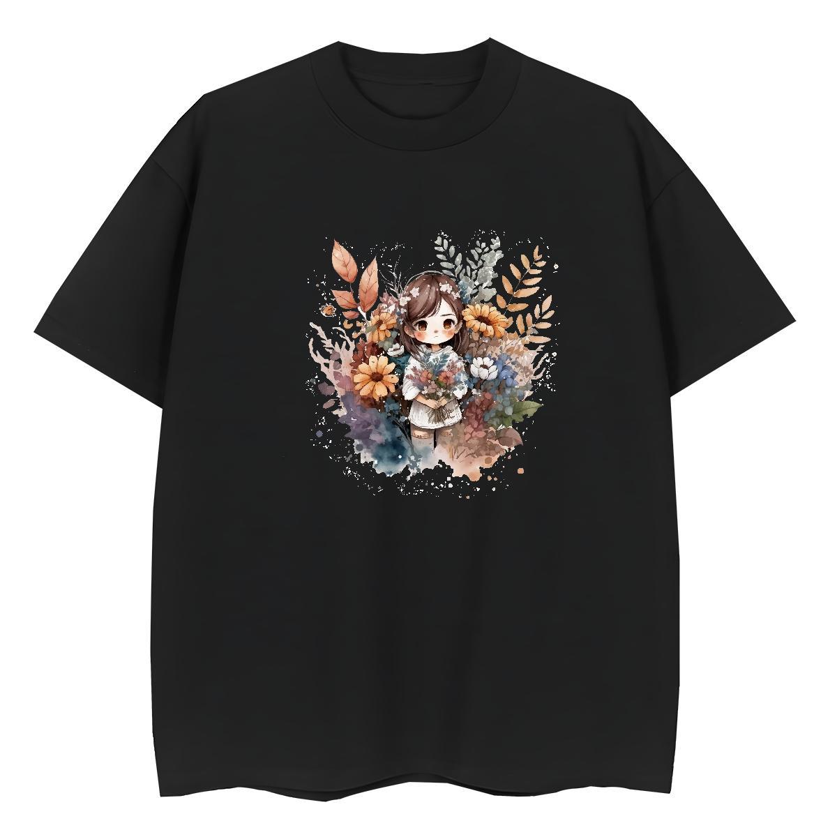 Free Shipping Women Tees 230g Cotton painting Sport T shirt O Neck Short Sleeves Custom Cartoon Tshirts